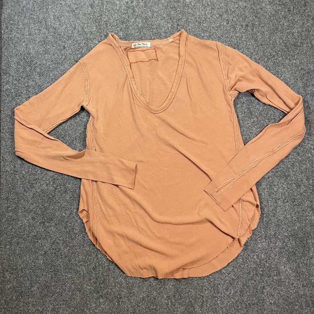 We The Free People Long Sleeve T Shirt Women's Small Rust Open Seam  Thumb Holes